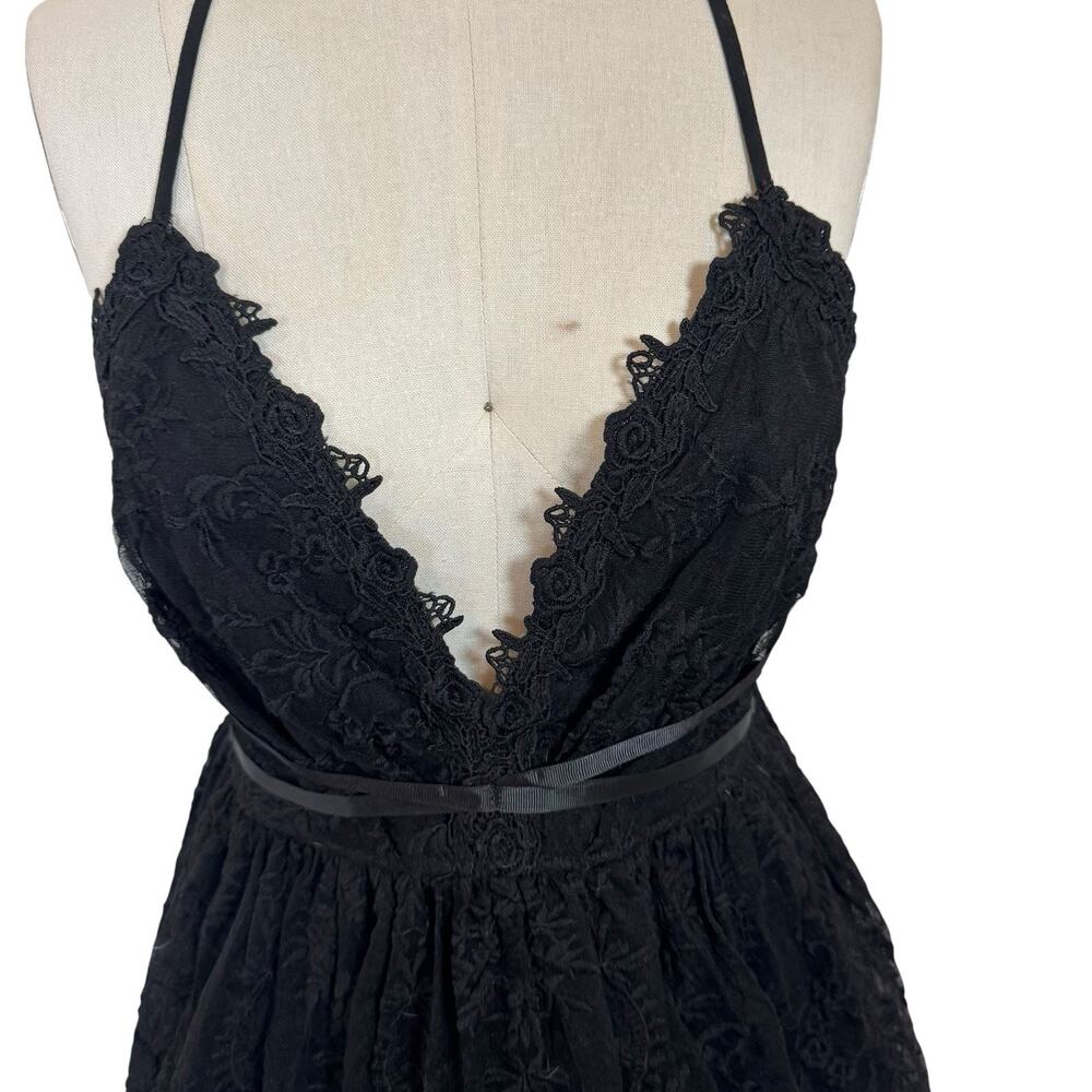 NEW Maniju Lulus Romantic Interlude Black Embroidered Lace Skater Dress Medium - Picture 11 of 16
